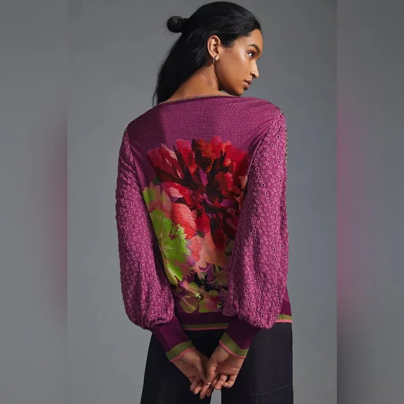 Anthropologie Purple Floral Knit Sweater - Picture 4 of 8